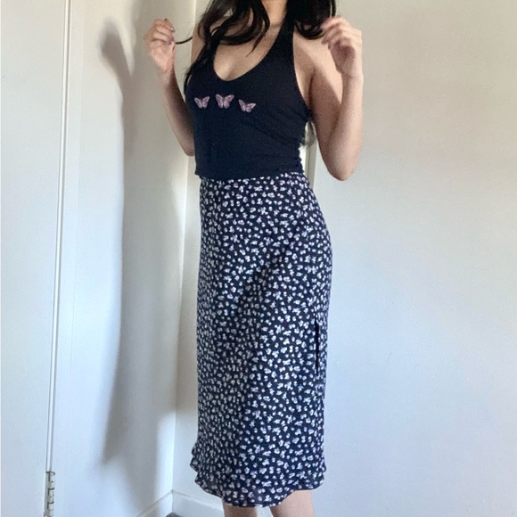 Black Floral Print Midi Slit Skirt - Picture 5 of 6